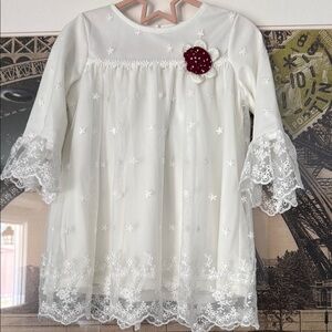 White Lace Dress with Floral Accent